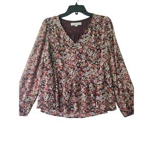 LOFT Floral Print‎ Long Sleeve Blouse Top Petite Small Career Casual